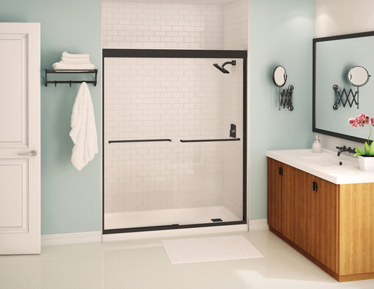 MAAX Aura Matte Black 55-in to 59-in W x 71-in H Semi-frameless Clear Glass Bypass Sliding Shower door