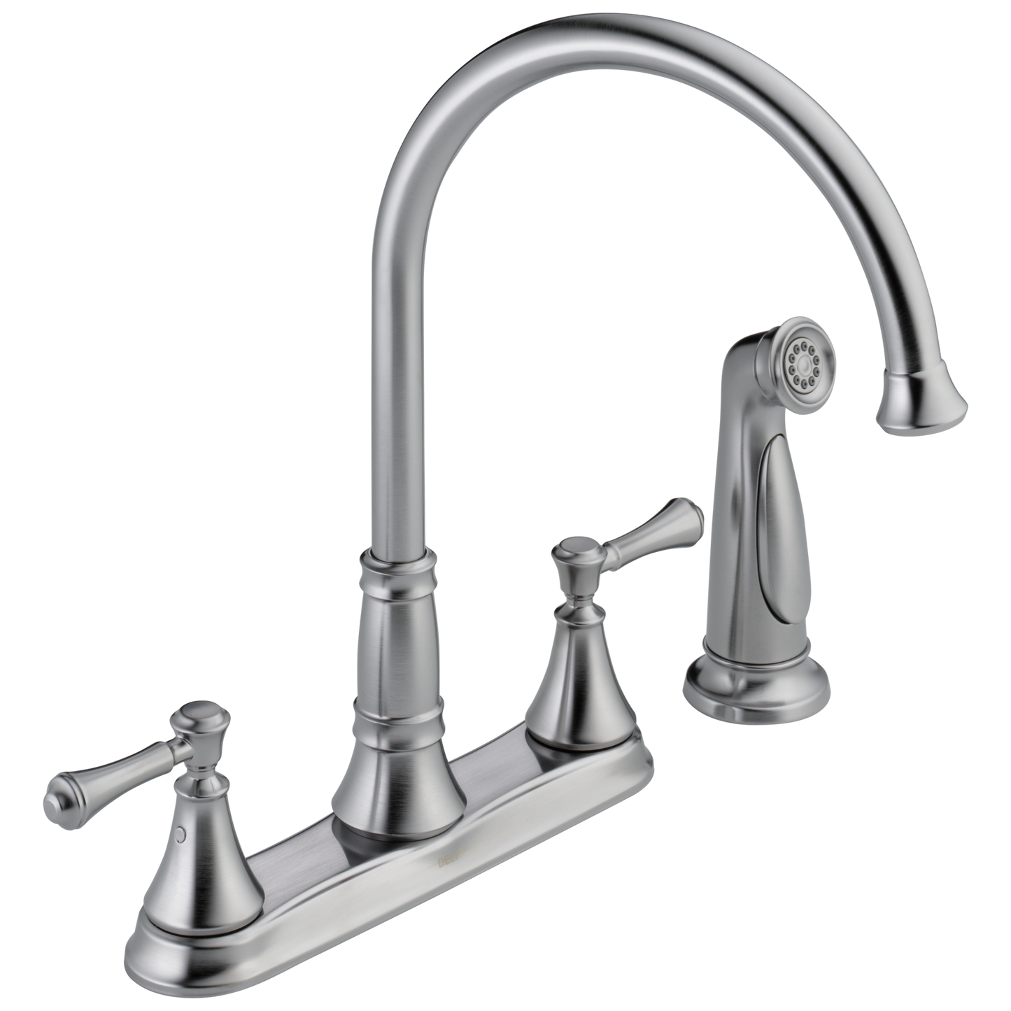 Delta Cassidy Arctic Stainless Double Handle Deck-mount Kitchen Faucet (Includes Deck Plate) (Includes Side Sprayer)