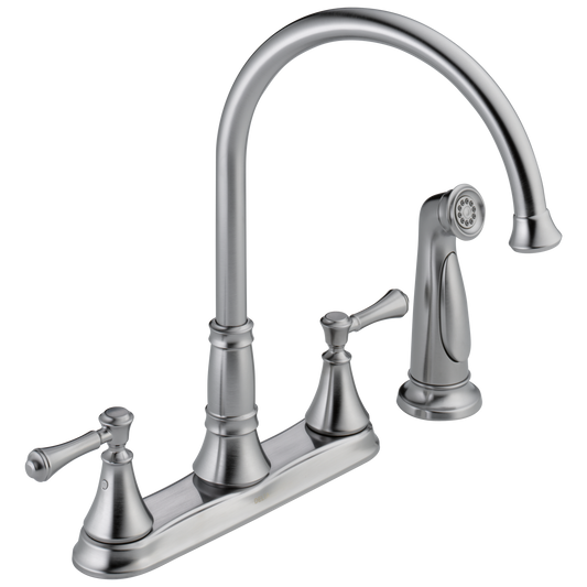 Delta Cassidy Arctic Stainless Double Handle Deck-mount Kitchen Faucet (Includes Deck Plate) (Includes Side Sprayer)