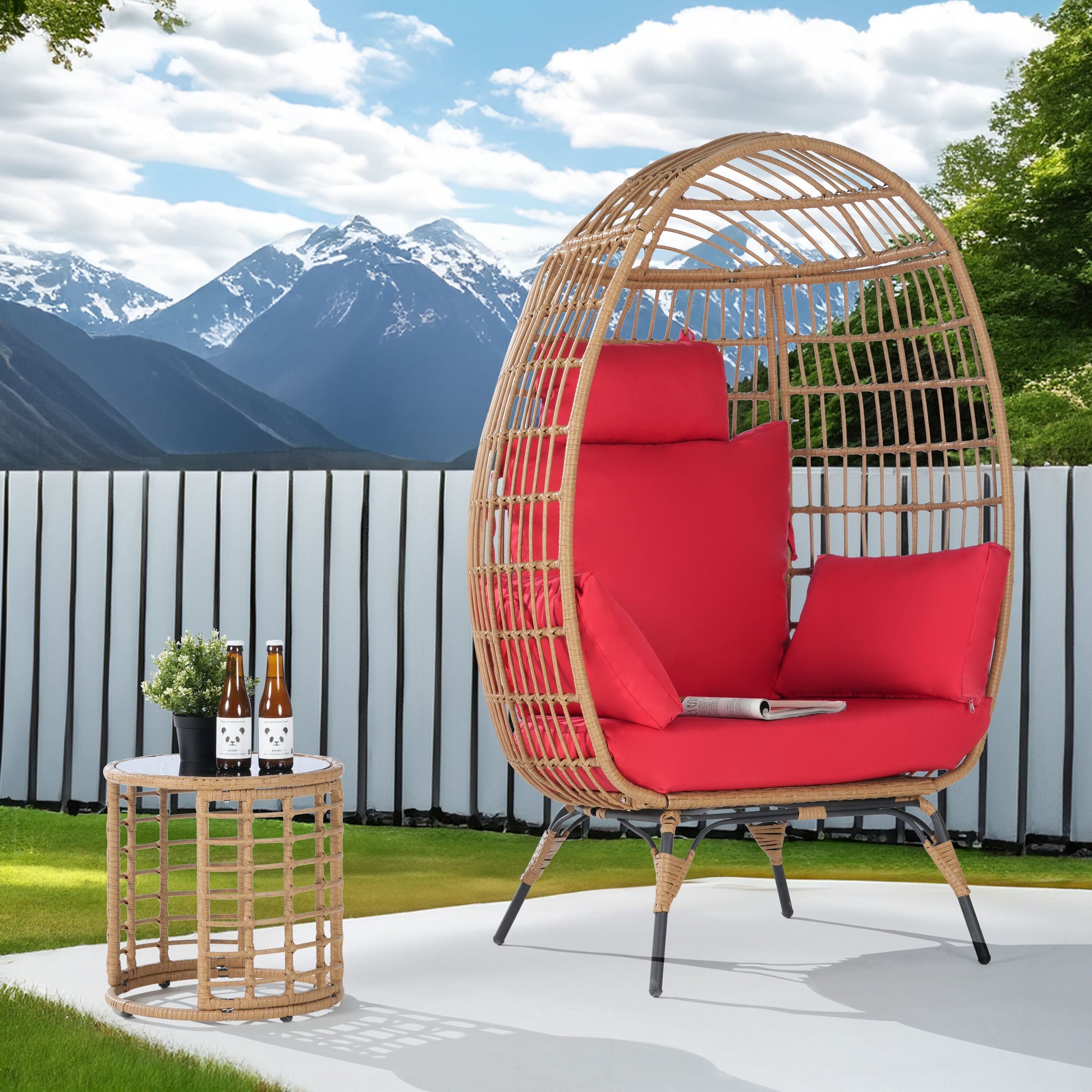 SANSTAR Patio Chairs 2 -Piece Wicker Patio Conversation Set with Red 220gsm Polyester Cushions