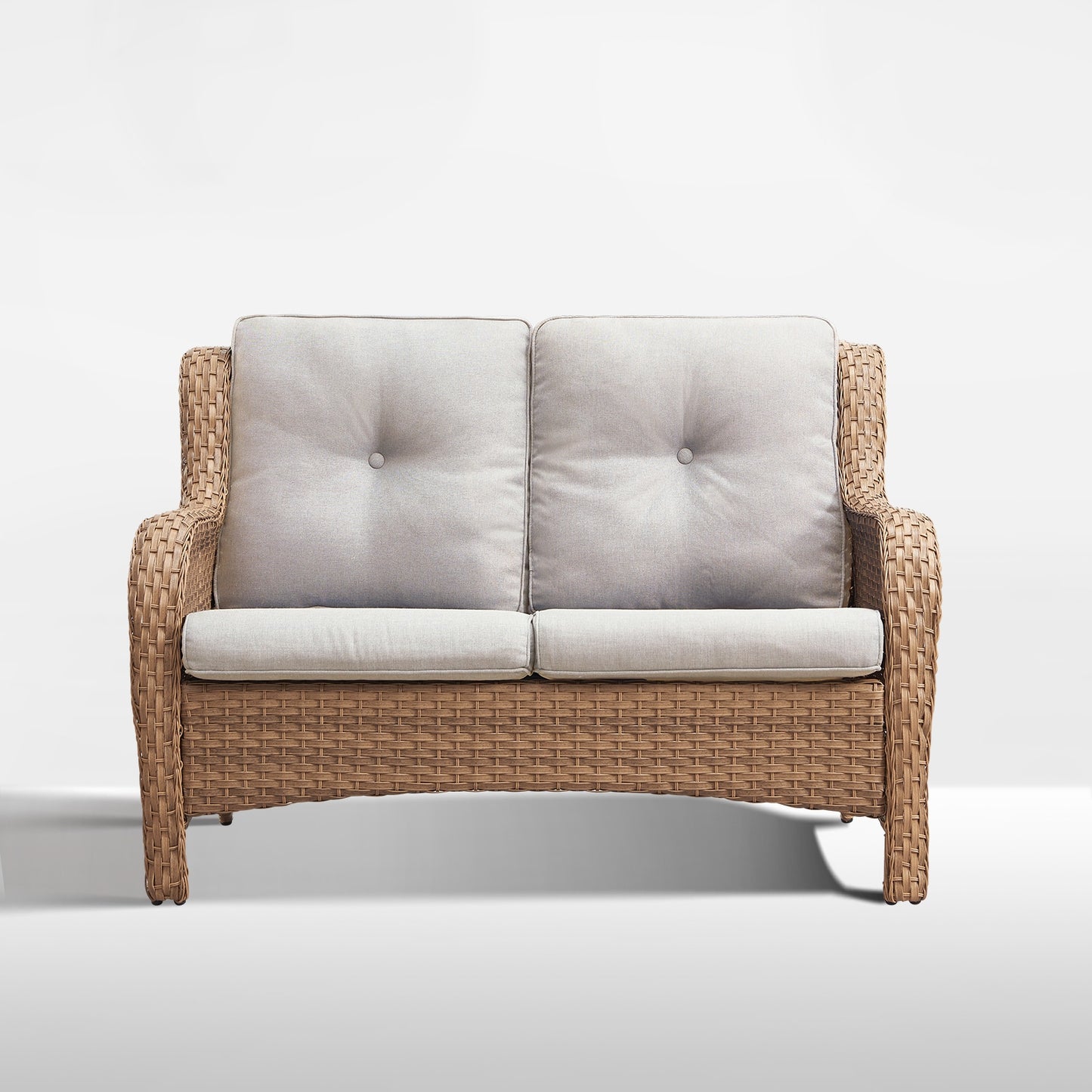 Rilyson Curved armrest Wicker Outdoor Loveseat with Beige Cushions and Wicker Frame