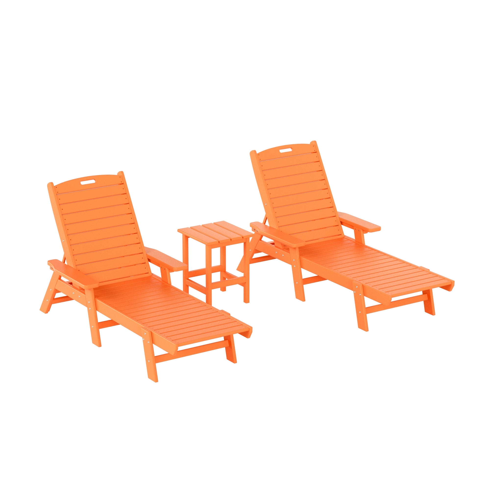 Westin Furniture Laguna Set of 2 Stackable Orange Plastic Frame Stationary Chaise Lounge Chair with Slat Seat