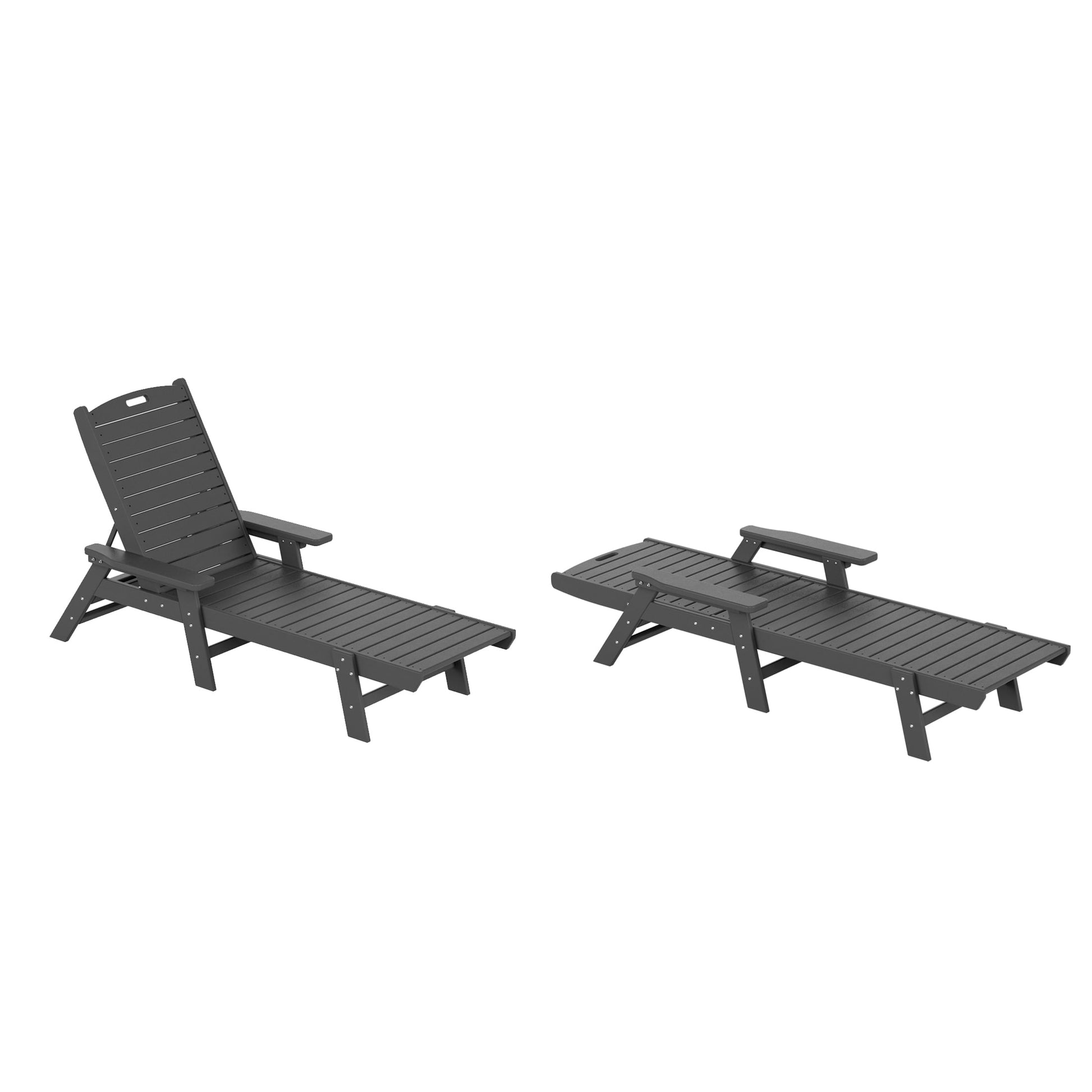 Westin Furniture Laguna Set of 2 Stackable Gray Plastic Frame Stationary Chaise Lounge Chair with Slat Seat