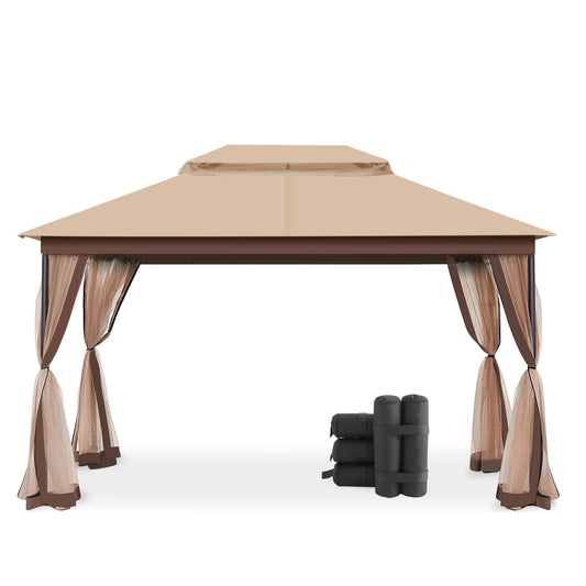 StarEcho 13-ft x 10-ft Patio steel gazebos Khaki with Soft Top Roof