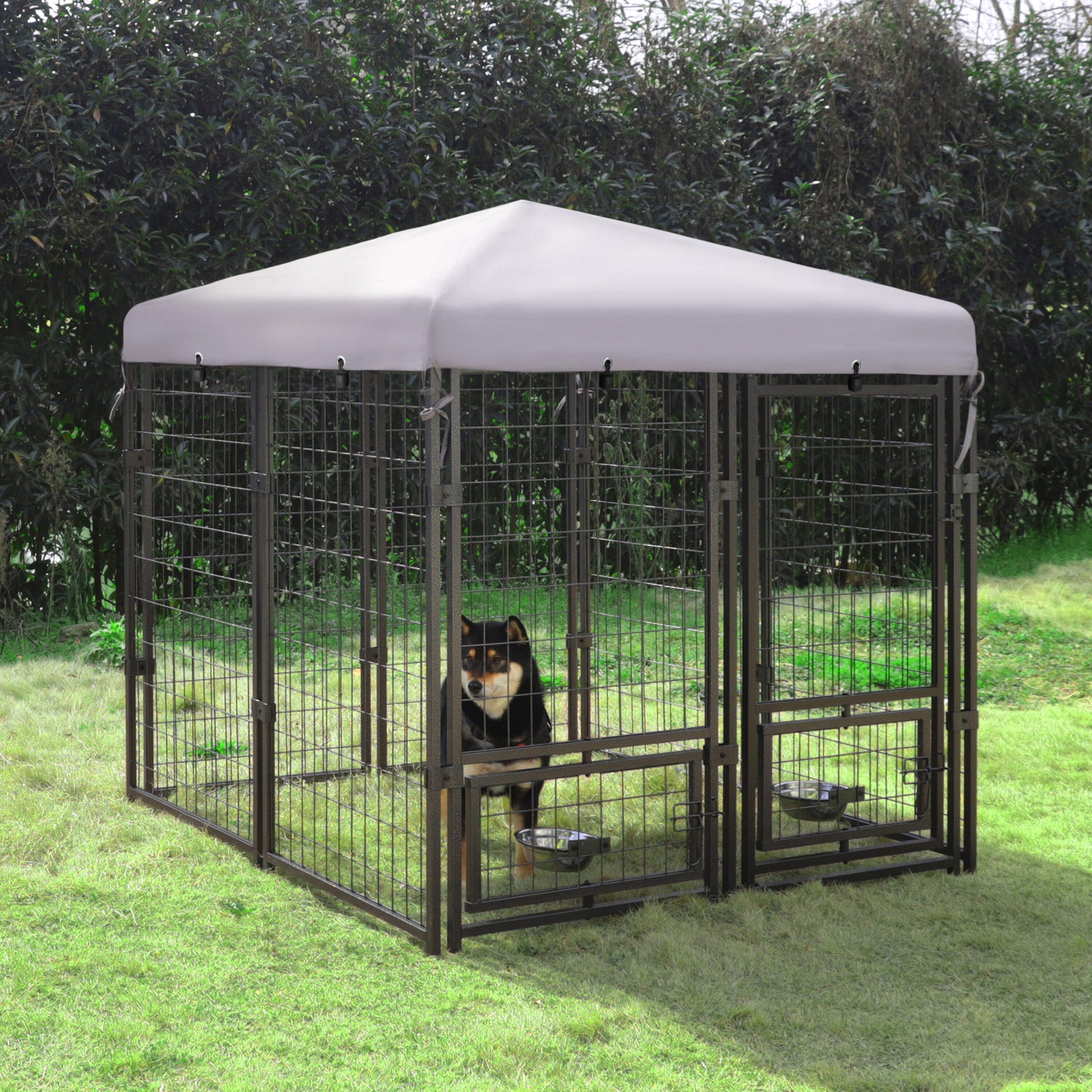 VEIKOUS Metal Dog Kennel 58.5-in x 55-in Black Steel Indoor/Outdoor Playpen