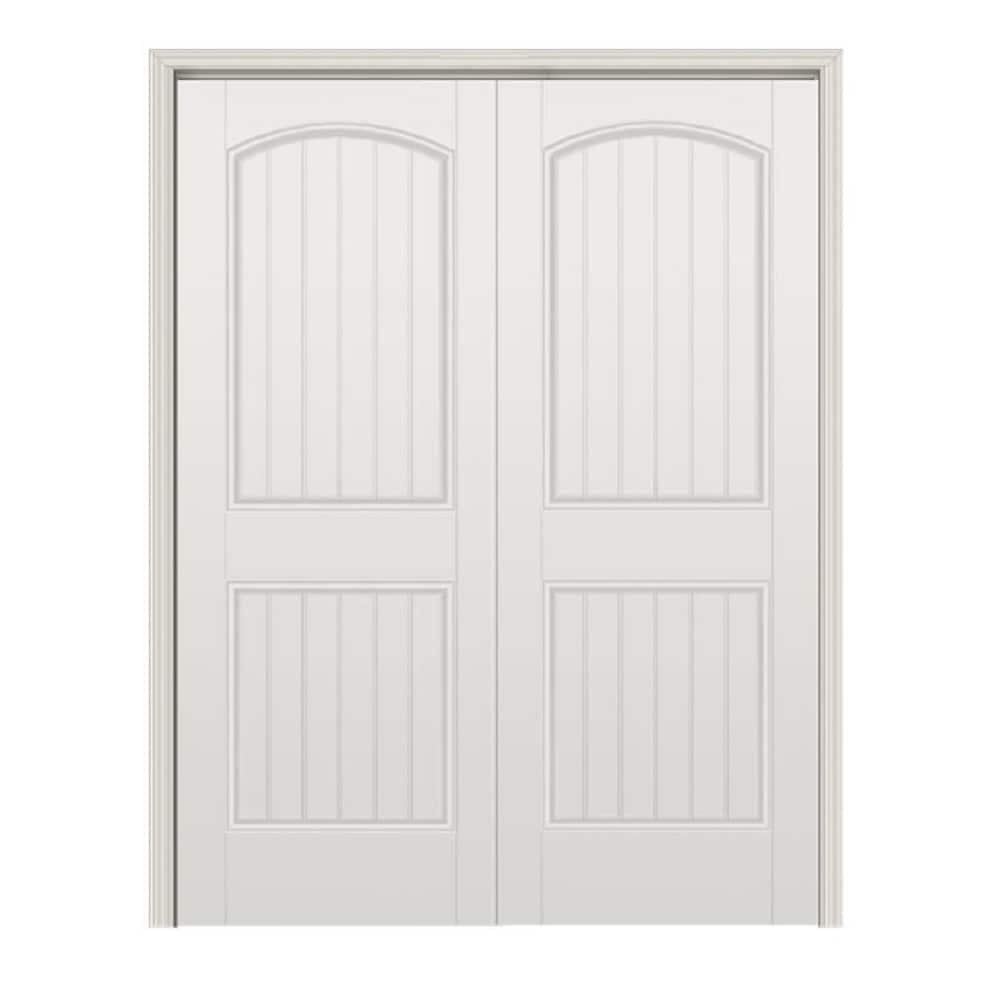 RELIABILT 48-in x 80-in Hollow core 2-panel Reversible/Universal Smooth Primed Molded composite Split Jamb Double Prehung Interior Door with 356 Casing