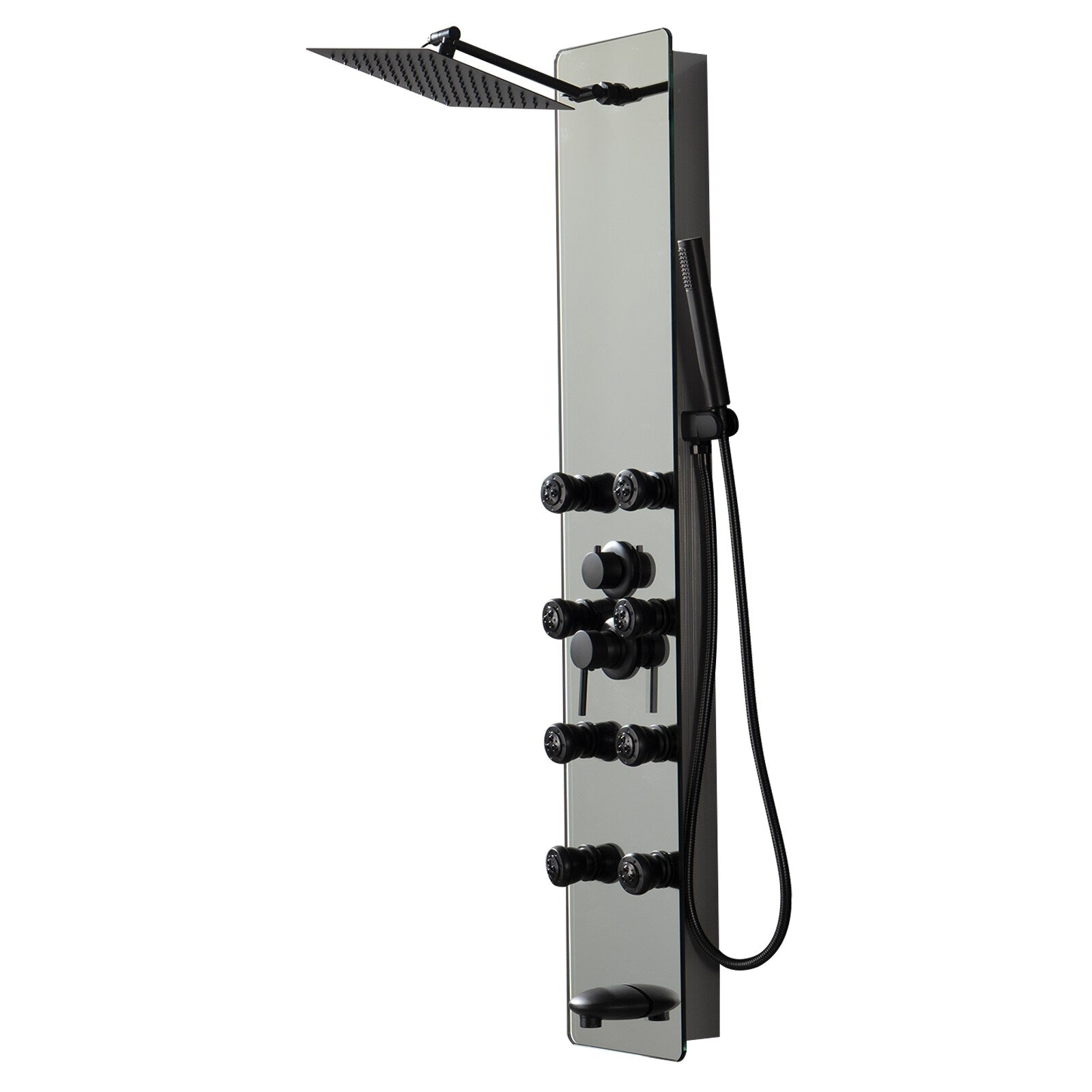 BWE Onyx SPA All-in-One Black and Nickel 20-in Dual Head Shower Tower System with 4-way Diverter ( Ceramic Disc Valve Included )