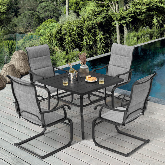 Nuu Garden 5 -Piece Black Patio Dining Set Iron Square Table with 4 Light gray C-spring Chairs
