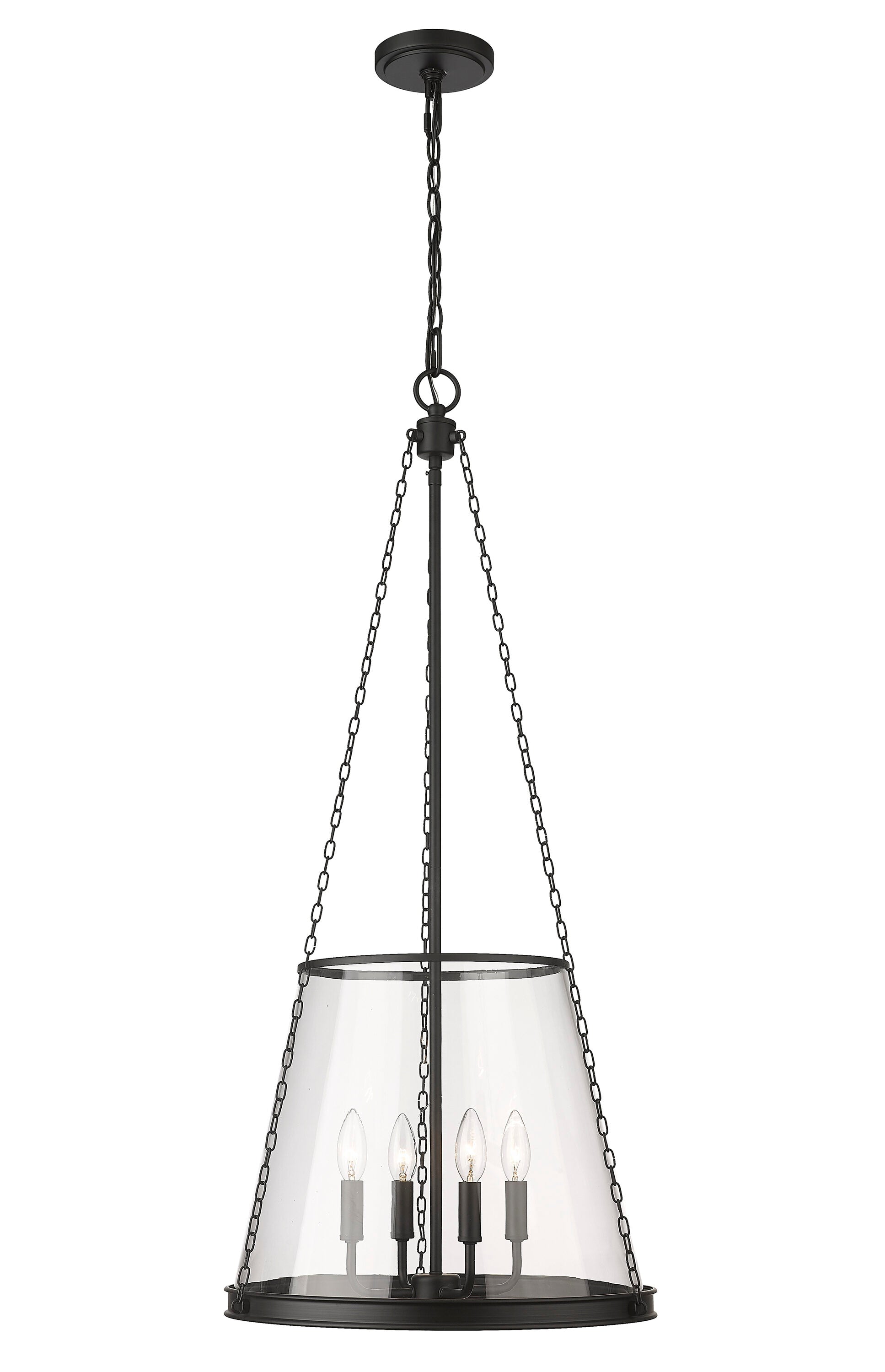 Z-Lite Prescott 4 -Light Matte Black Transitional Clear glass Glass Cone Medium Indoor Hanging Pendant Light