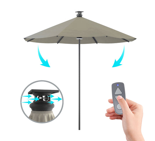 Above 9-ft Aluminum Gray No-tilt Market Patio Umbrella with Lights