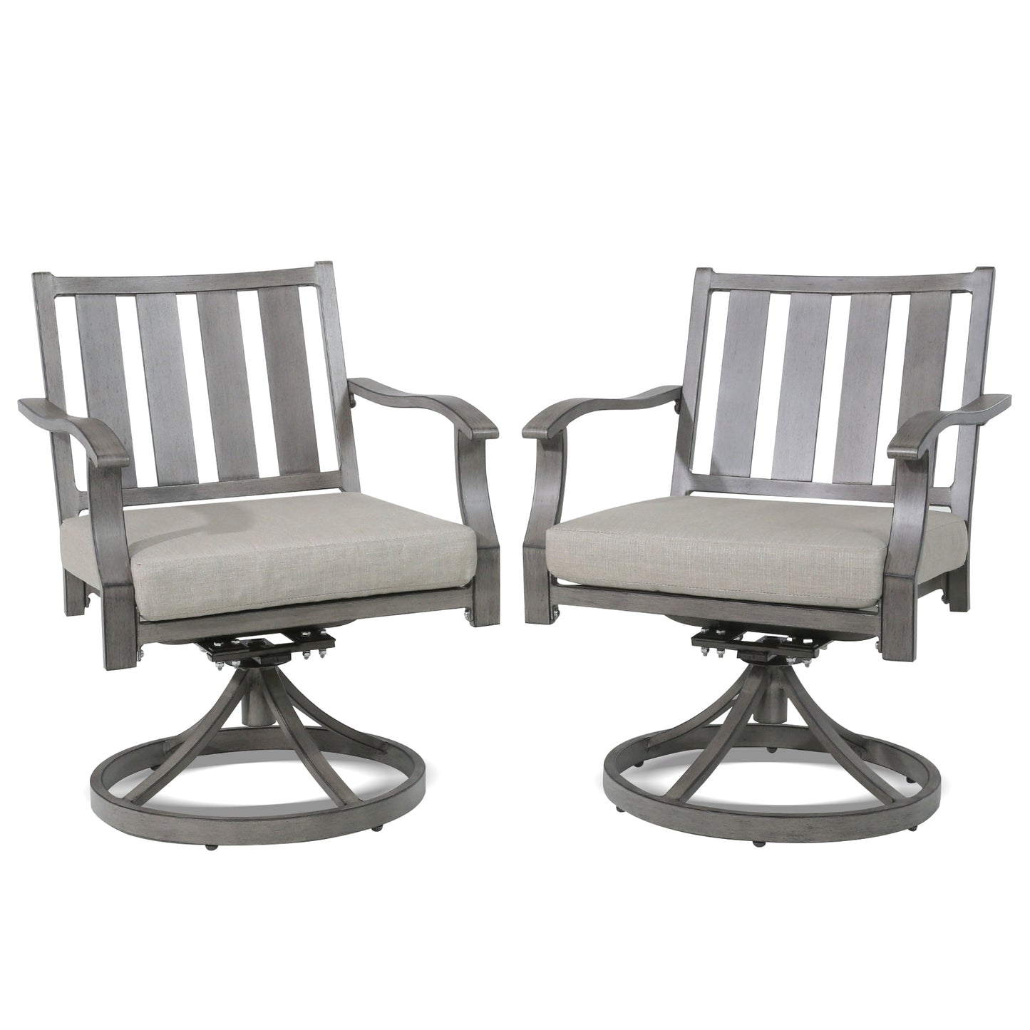 PEAK HOME FURNISHINGS Outdoor 2 -Piece Gray Patio Dining Set 2 Gray Cushions Swivel Chairs