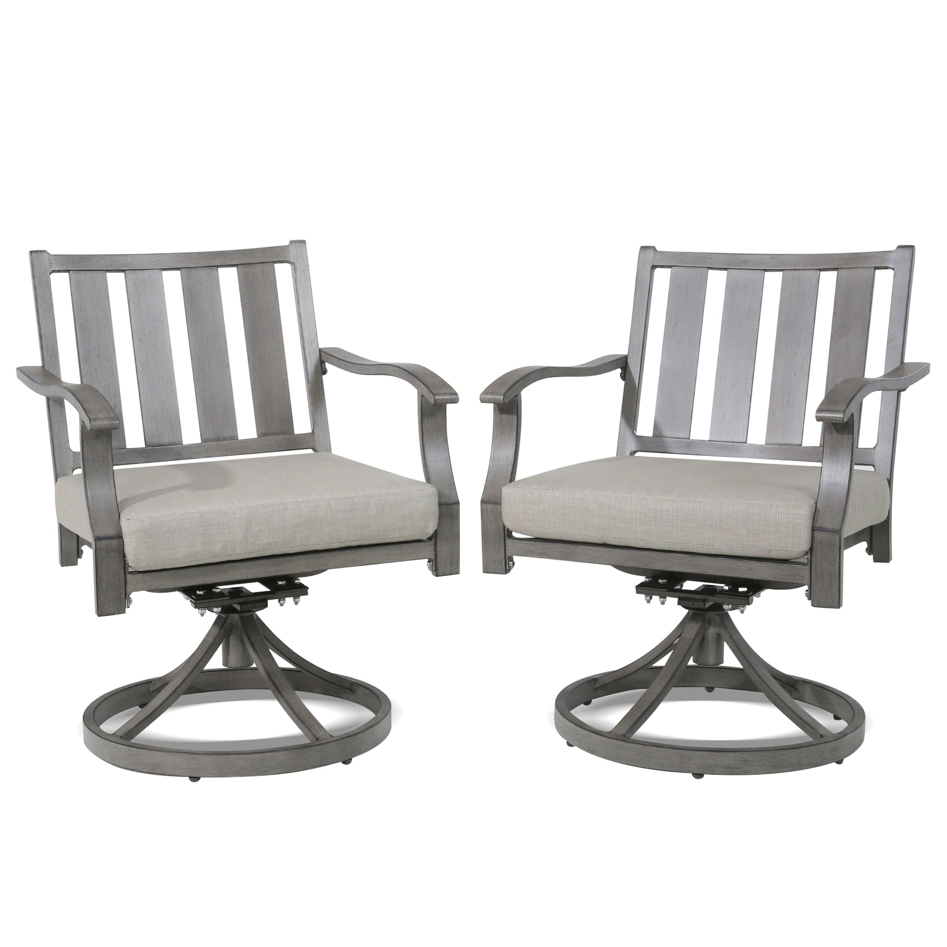 PEAK HOME FURNISHINGS Outdoor 2 -Piece Gray Patio Dining Set 2 Gray Cushions Swivel Chairs