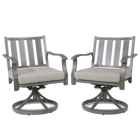 PEAK HOME FURNISHINGS Outdoor 2 -Piece Gray Patio Dining Set 2 Gray Cushions Swivel Chairs