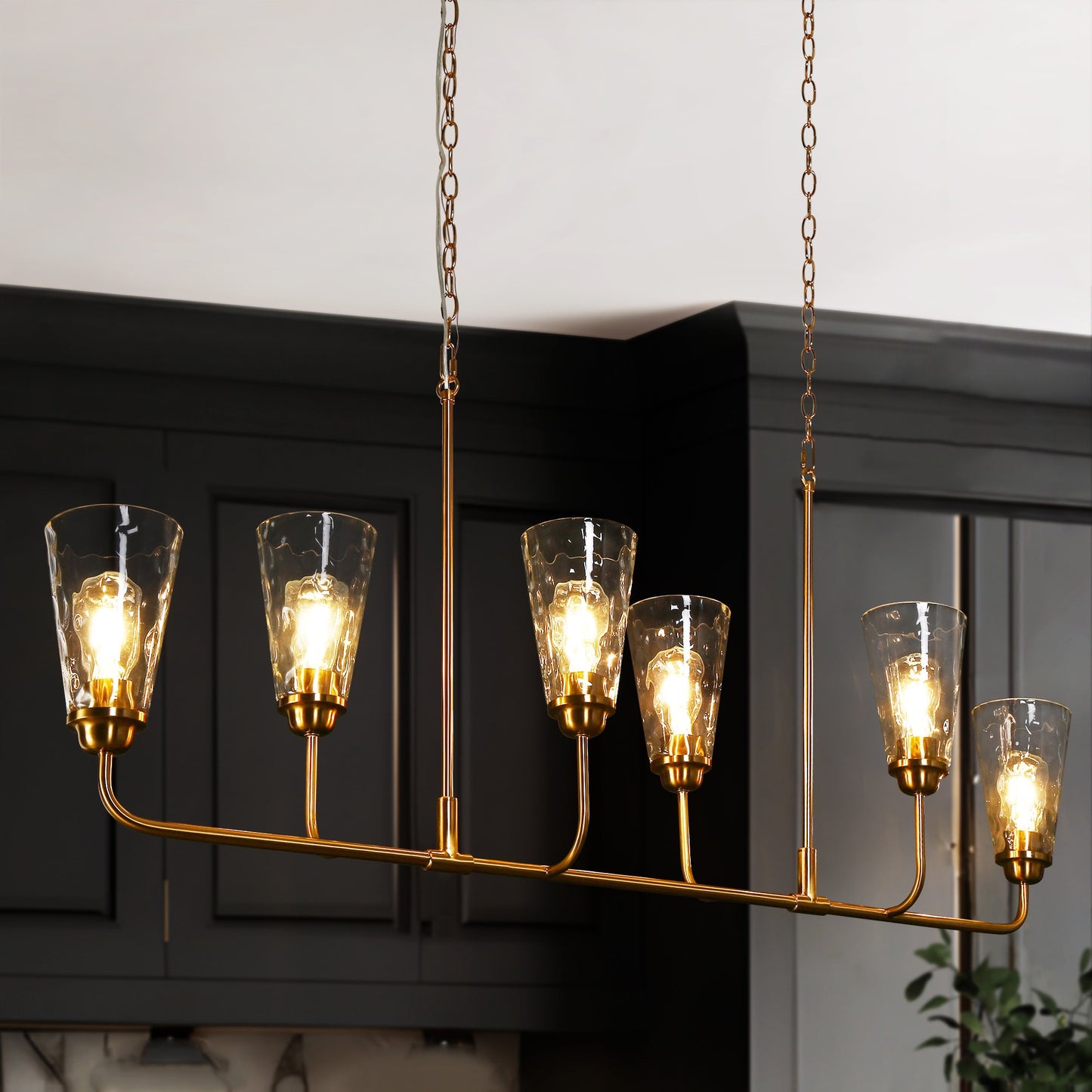 LNC Cuperaition 6 -Light Polished Gold with Texture Glass Modern/contemporary Textured glass Glass Geometric Large Indoor Hanging Kitchen Island Light