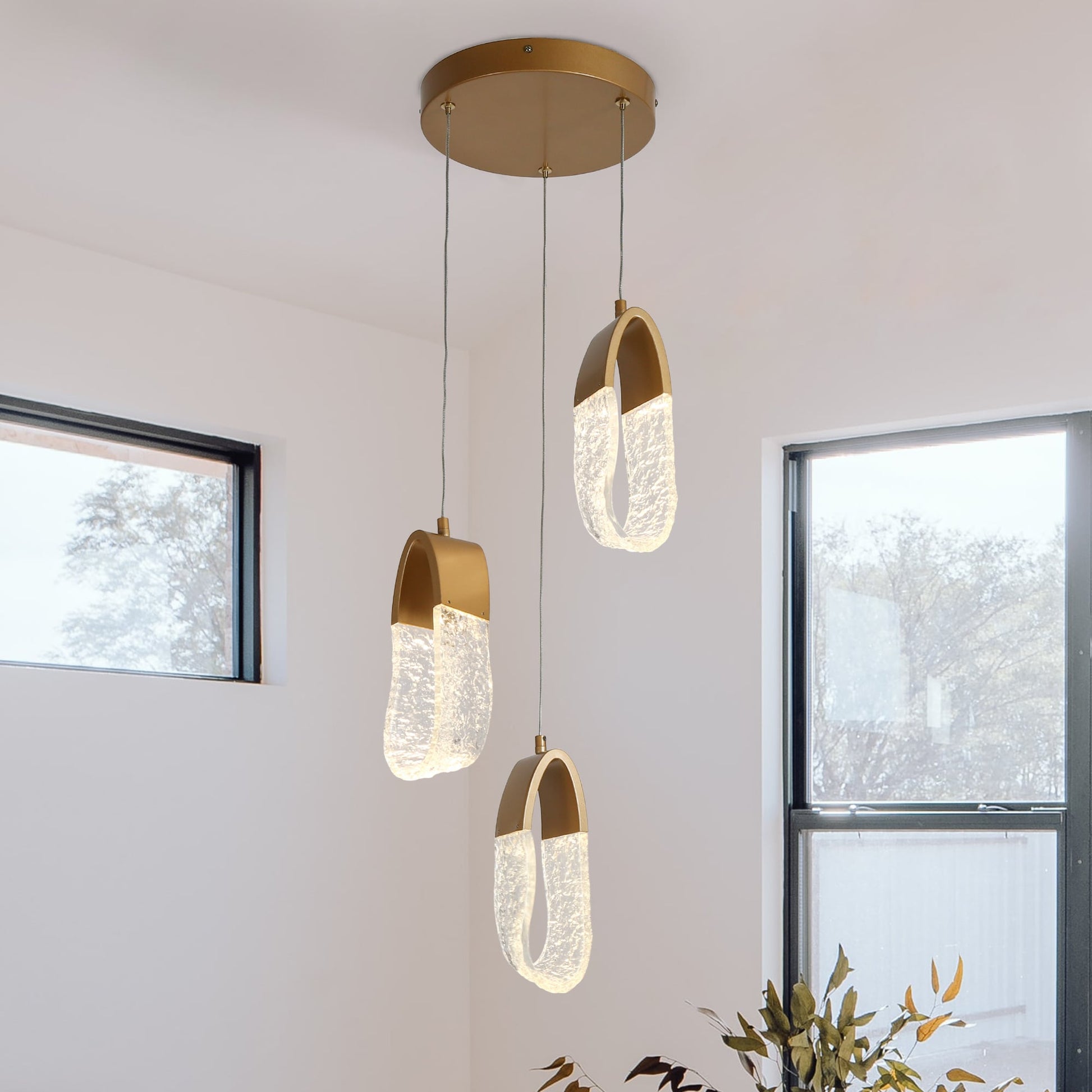 LNC Cleistocactus 3 -Light Matte Gold Modern/contemporary Integrated LED For Use in Bedrooms, Dining Rooms, Foyers, Kitchens, Living Rooms Chandelier