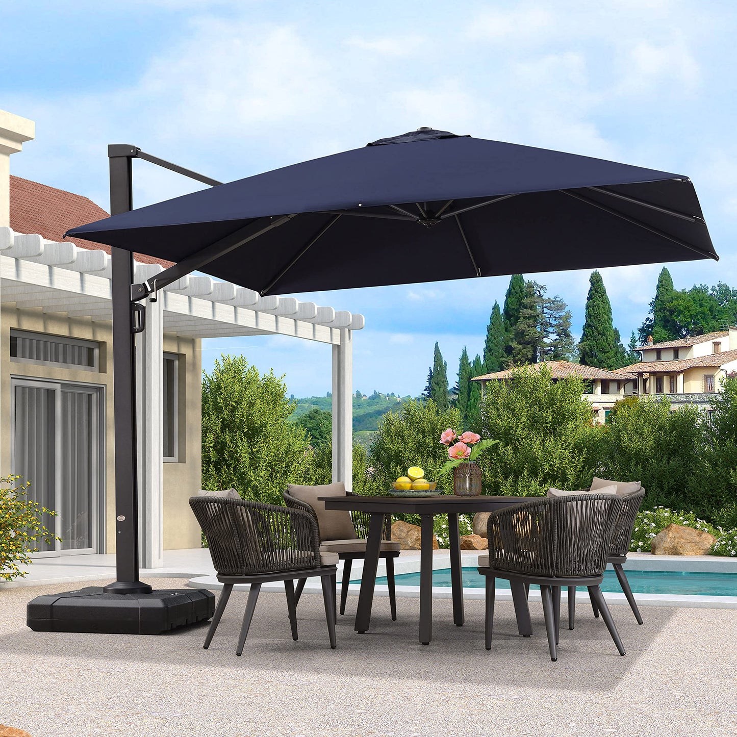 PURPLE LEAF 13-ft Aluminum Navy Crank Cantilever Patio Umbrella