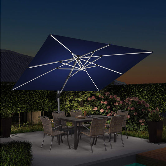 PURPLE LEAF 9-ft Aluminum Navy Crank Cantilever Patio Umbrella with Lights