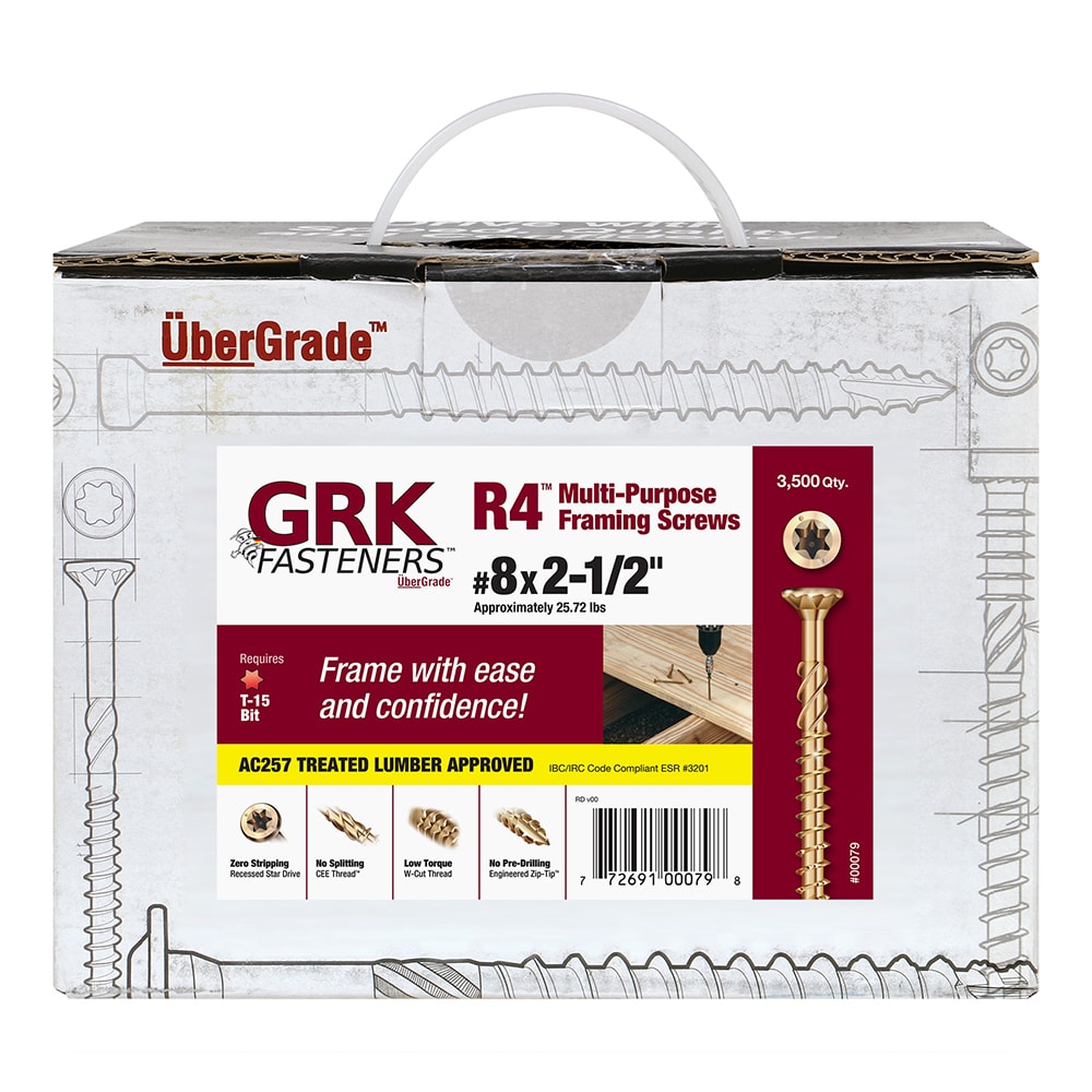 GRK Fasteners R4 #8 x 2-1/2-in Polymer Exterior Wood screws ( 3500 -Per Box )