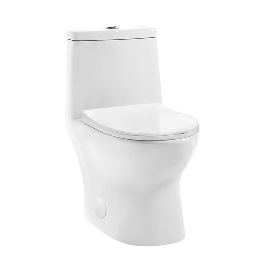 Swiss Madison Dieppe Glossy White Elongated Standard height 10-in Rough-In 1.6 GPF Dual Flush Smart Compatible Soft Close 1-piece Toilet