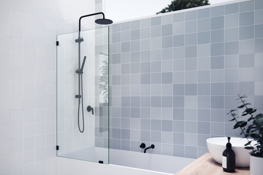 Glass Warehouse Matte Black 29-in W x 58.25-in H Frameless Clear Glass Fixed Bathtub door