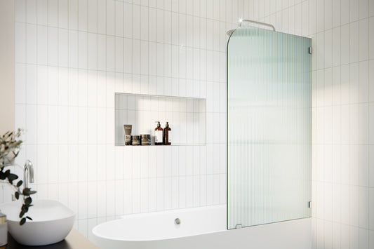Glass Warehouse Brushed Nickel 34-in W x 58.25-in H Frameless Fluted Glass Fixed Bathtub door