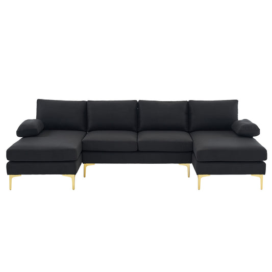 Outopee 110.2-in W Modern Black Linen Sectional with Slipcover