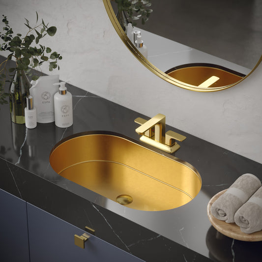 Karran Stainless Steel 17-in Undermount Oval Traditional Gold Bathroom Sink with Drain Included