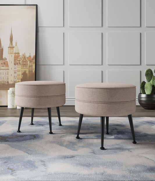 Manhattan Comfort Midcentury Oatmeal //Black Round Ottoman