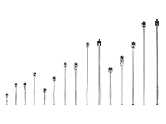 TEKTON 15-Piece 90-Tooth 1/2-in, 3/8-in, 1/4-in Drive Full Polish Handle Flexible Head Ratchet Set SDR99902