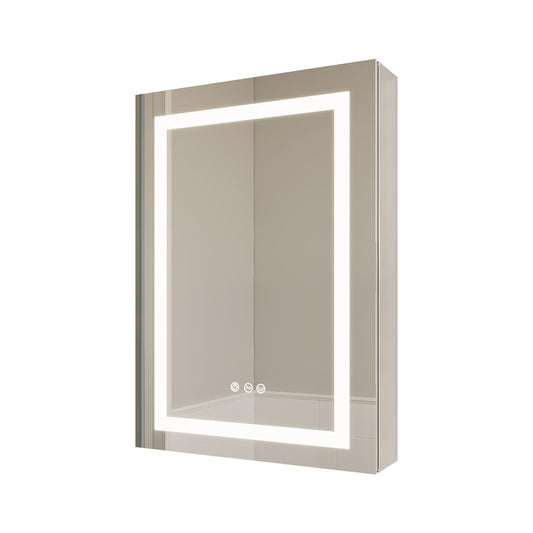 WELLFOR 26-in x 20-in Lighted LED Fog Free Surface/Recessed Mount Silver Mirrored Rectangle Soft Close Medicine Cabinet