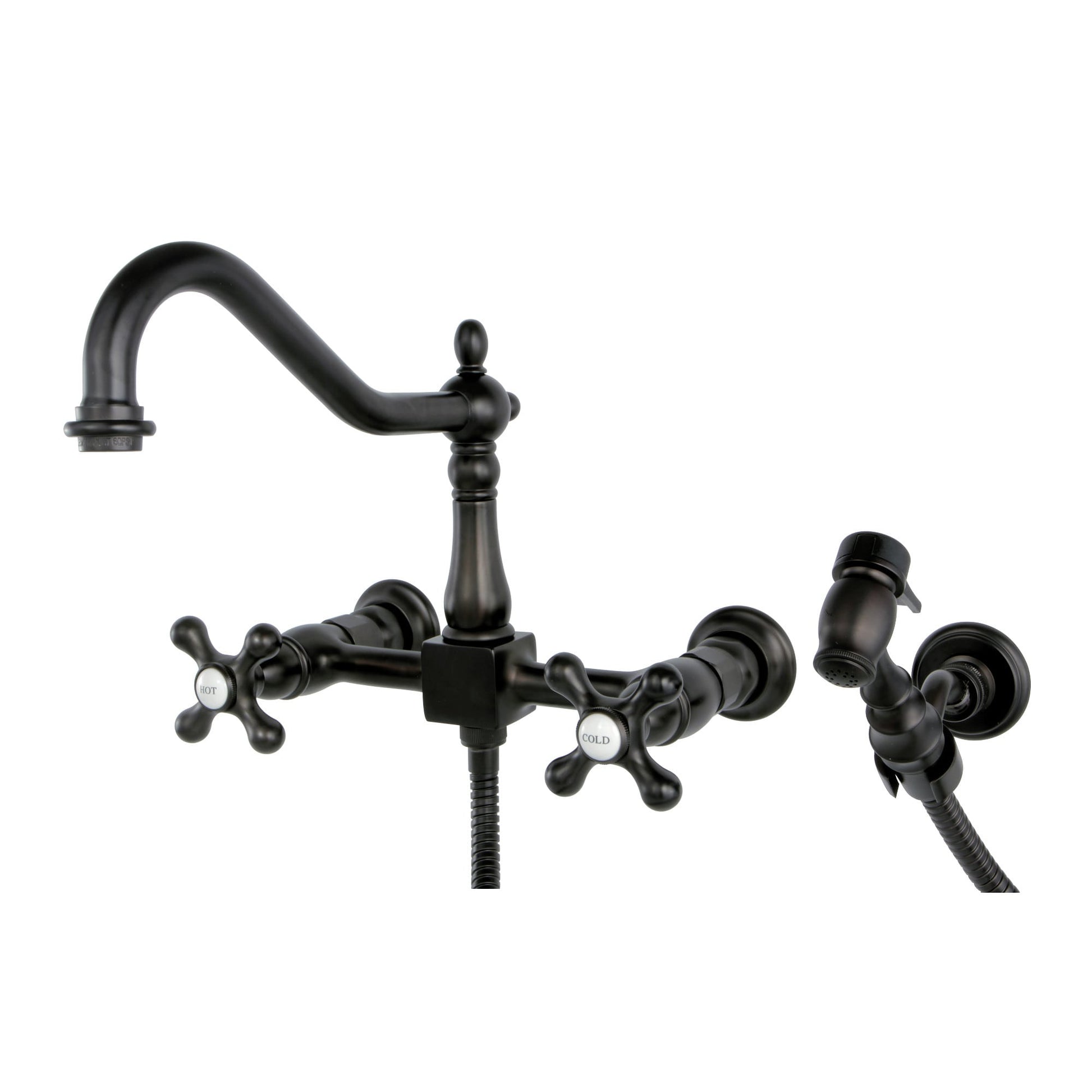 Elements of Design Oil-rubbed bronze Double Handle Wall-mount Bridge Kitchen Faucet (Includes Side Sprayer)