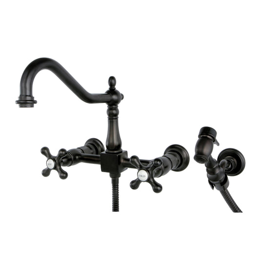 Elements of Design Oil-rubbed bronze Double Handle Wall-mount Bridge Kitchen Faucet (Includes Side Sprayer)