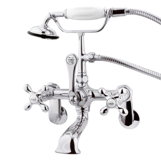Kingston Brass Vintage Polished chrome 3-handle Wall-mount Low-arc Bathtub Faucet with Hand Shower ( Valve Included )