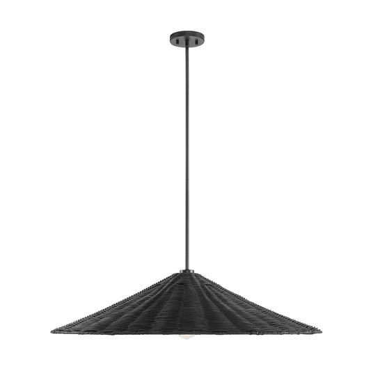 Meridian Lite Trends 1-Light Pendant in Matte Black 1 -Light Matte Black Bohemian/global Art glass Rattan Bowl Large Indoor Hanging Pendant Light