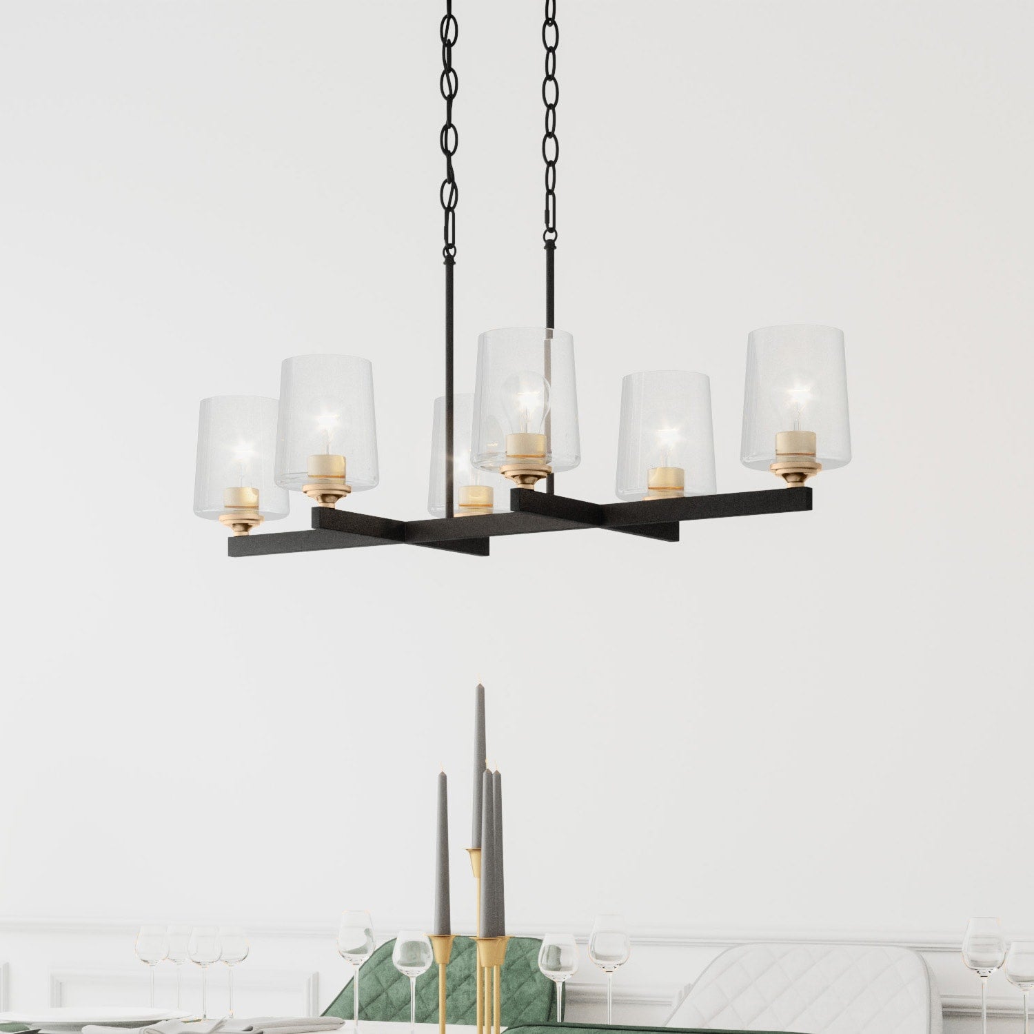 Quoizel Whitlock 6 -Light Matte Black Indoor Clear glass Glass Steel Chandelier