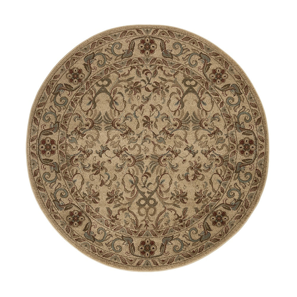 Superior Polypropylene Ivory Round Indoor Floral/Botanical Mid-Century Modern Spot Clean Only Area rug
