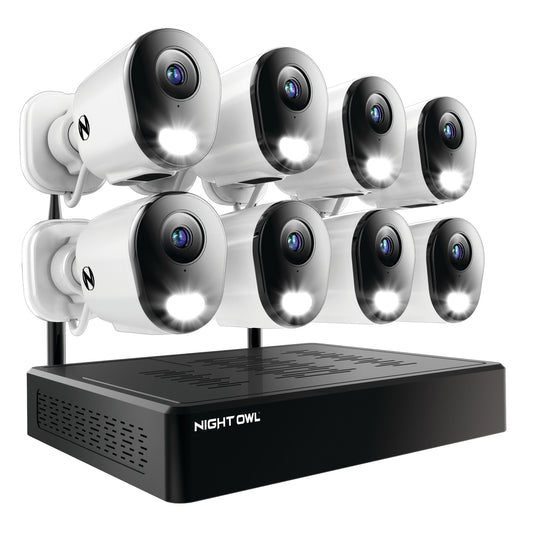 Night Owl BTWN8 Indoor/Outdoor 10-Channel 8-Camera 2K Plug-in Spotlight 1Tb Hard Drive Security Camera System