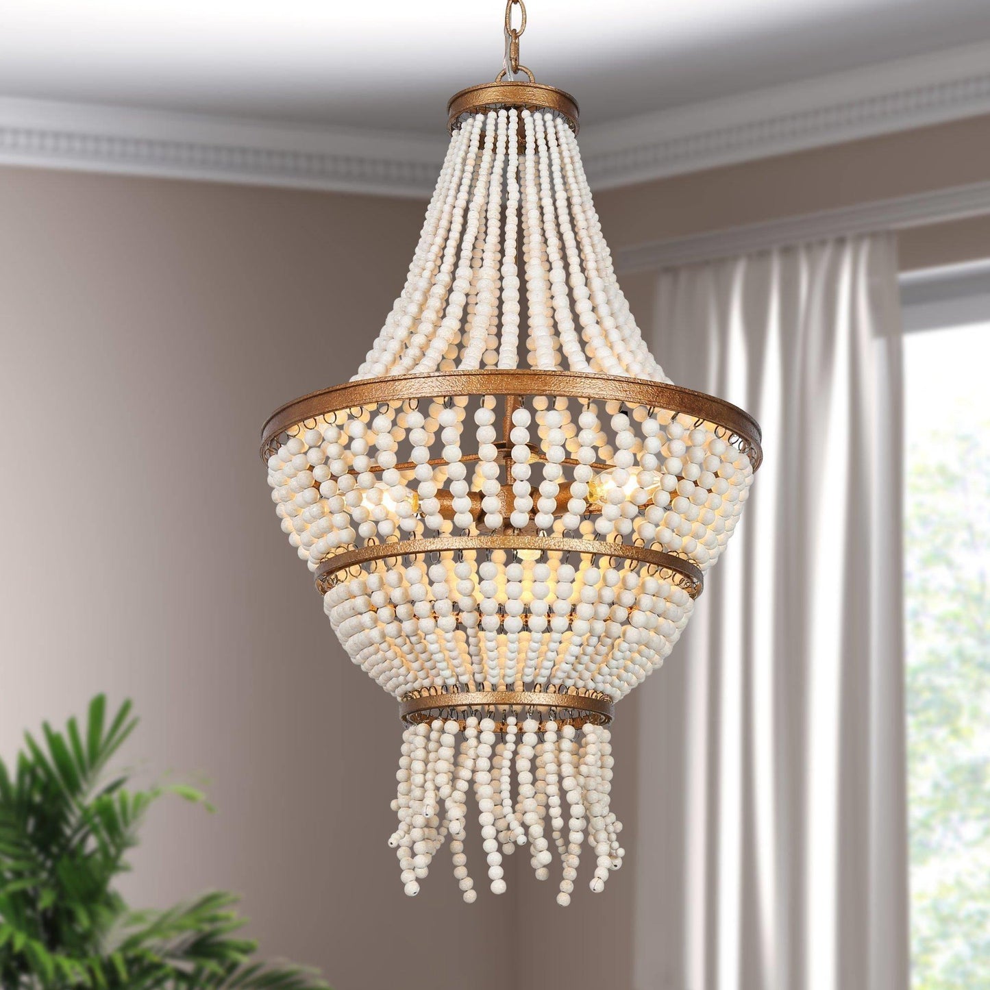 Uolfin 3 -Light Antique Off-white Indoor Beaded Metal Chandelier