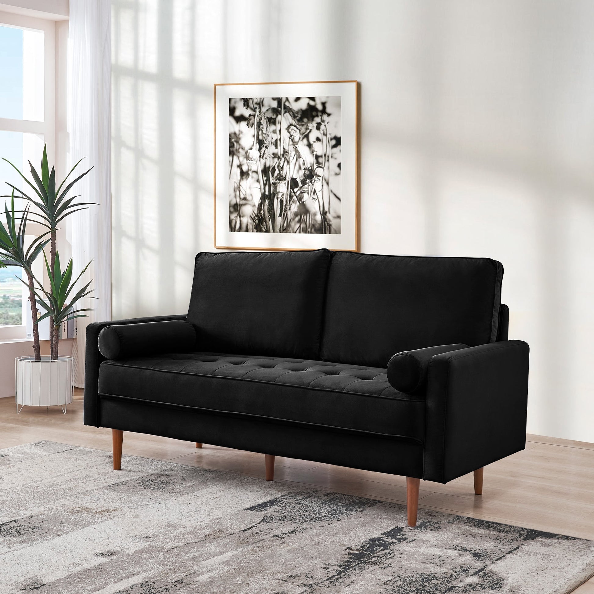 A Furniture Classics 69-in W Casual Black Velvet Sofa with Slipcover