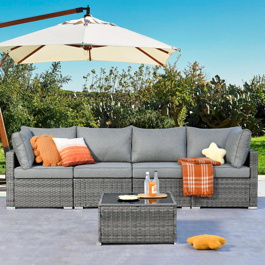 XIZZI Libra Rattan Outdoor Sectional with Gray Cushions and Steel Frame