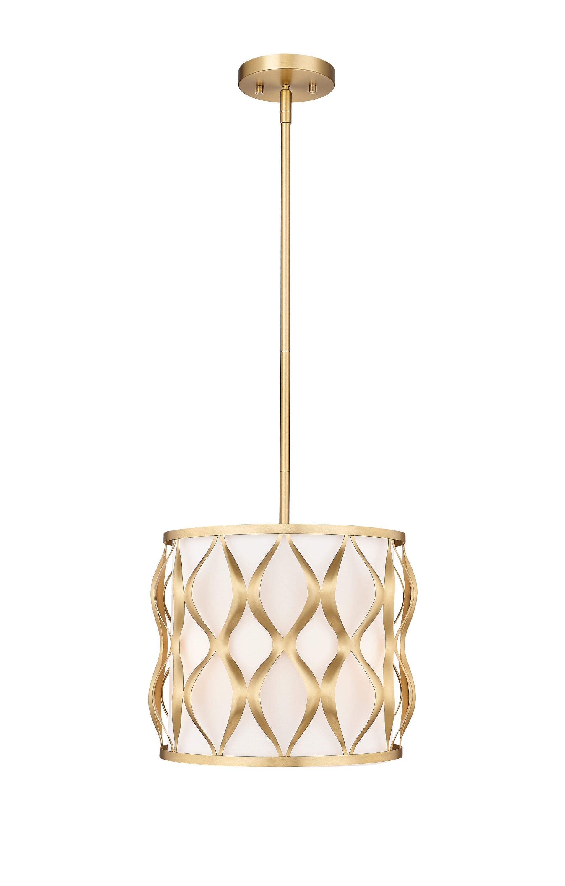 Z-Lite Harden 3 -Light Modern Gold Modern/contemporary Fabric Drum Medium Indoor Hanging Pendant Light