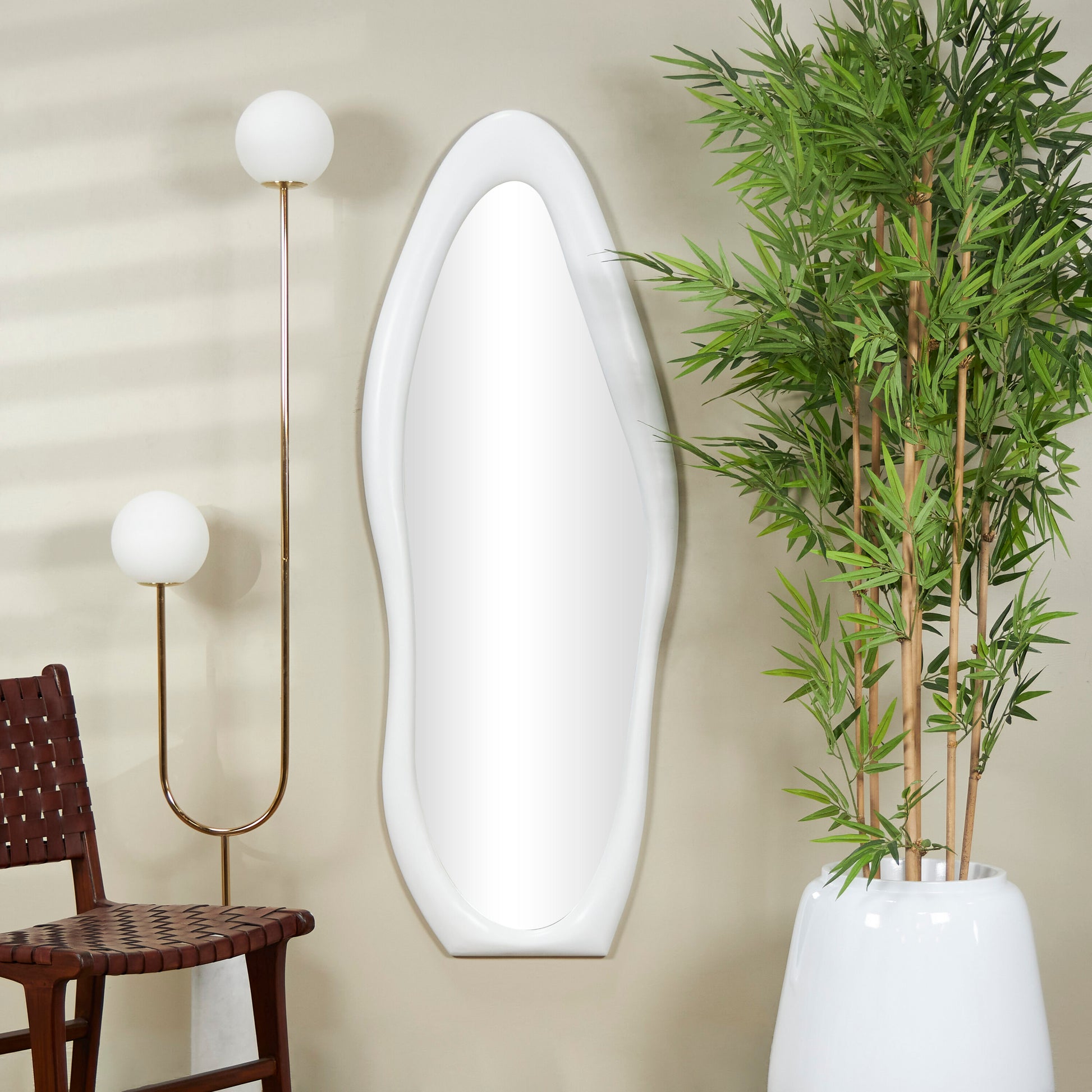 Grayson Lane 23.5-in W x 63.0-in H Irregular White Wavy Framed Wall Mirror