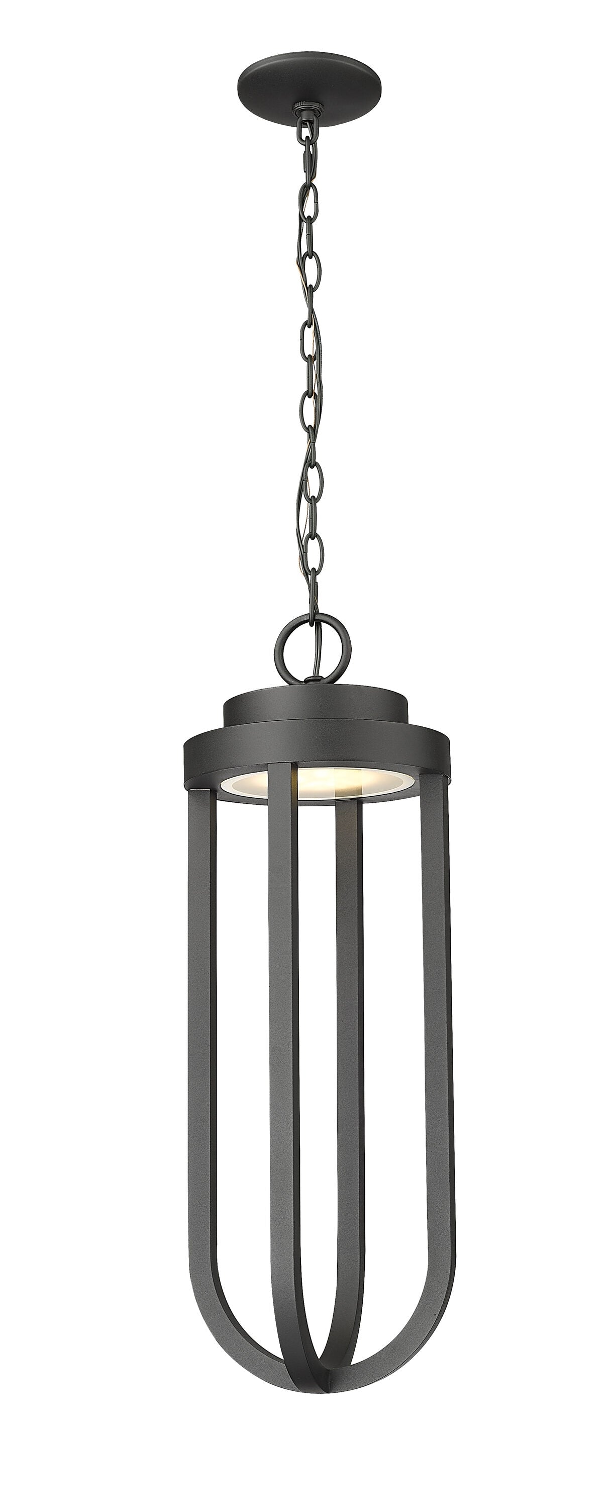 Z-Lite Leland 1 -Light Sand Black Transitional Frosted glass Glass Cylinder Small Outdoor Hanging Pendant Light