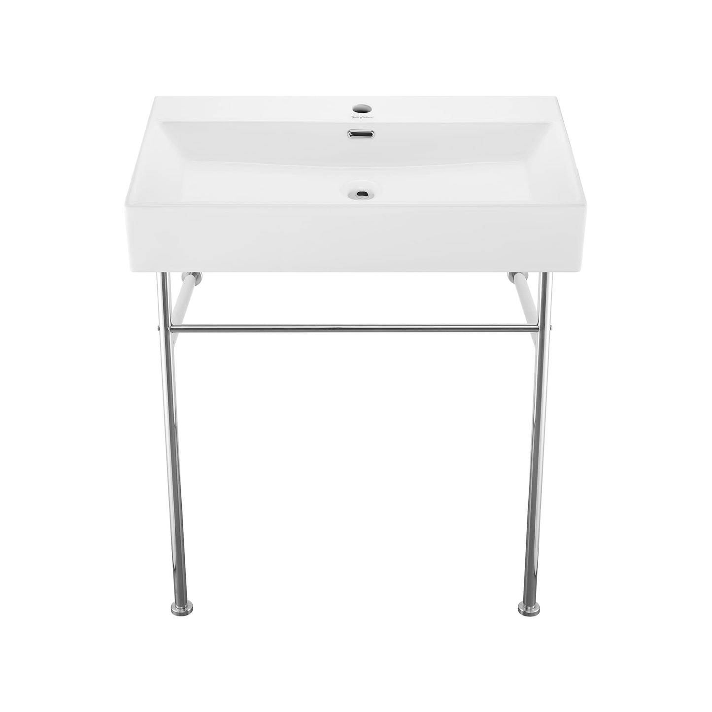 Swiss Madison Reims Ceramic 29.5-in Wall-mount Modern White/Chrome Console Sink with Base