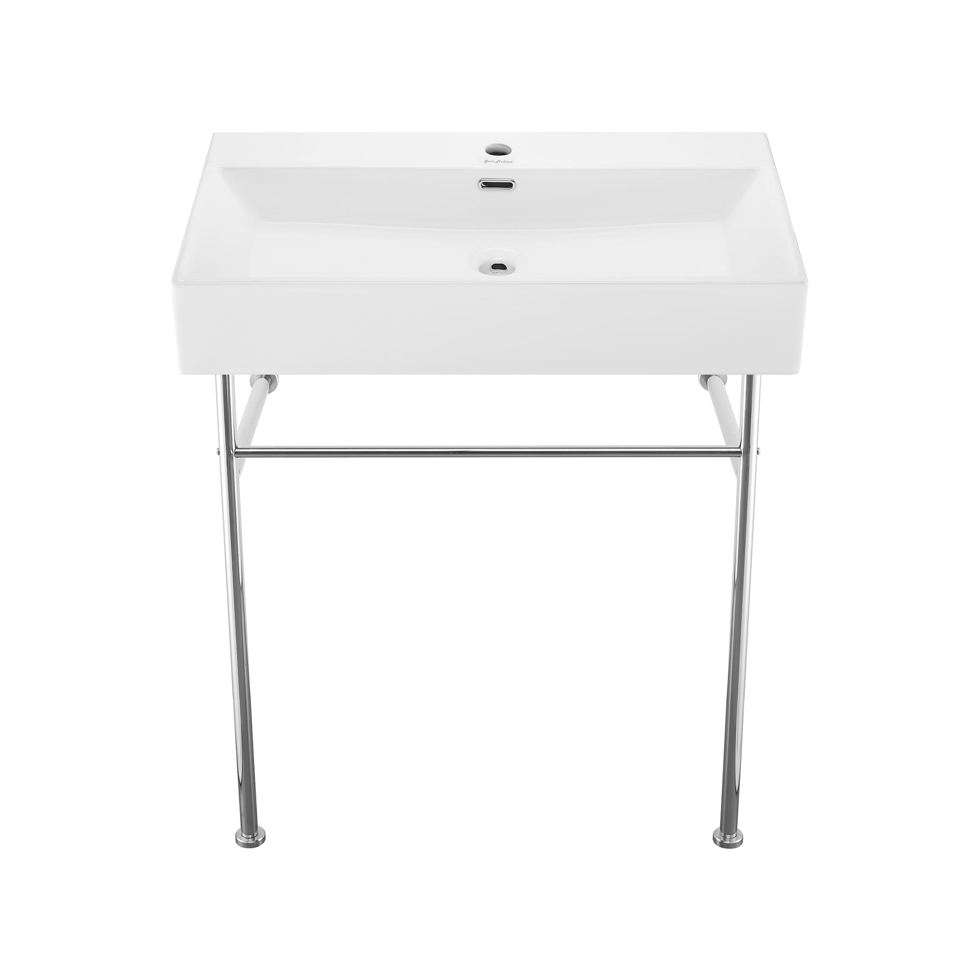 Swiss Madison Reims Ceramic 29.5-in Wall-mount Modern White/Chrome Console Sink with Base