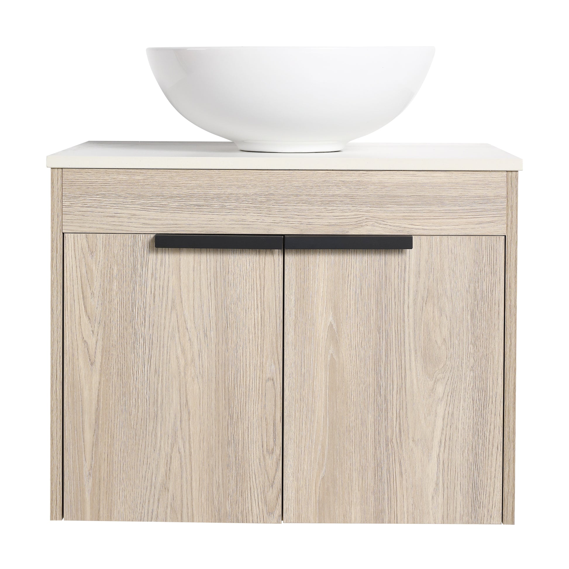 WELLFOR 24-in White Oak Single Sink Floating Bathroom Vanity with White Marble pattern Ceramic Top