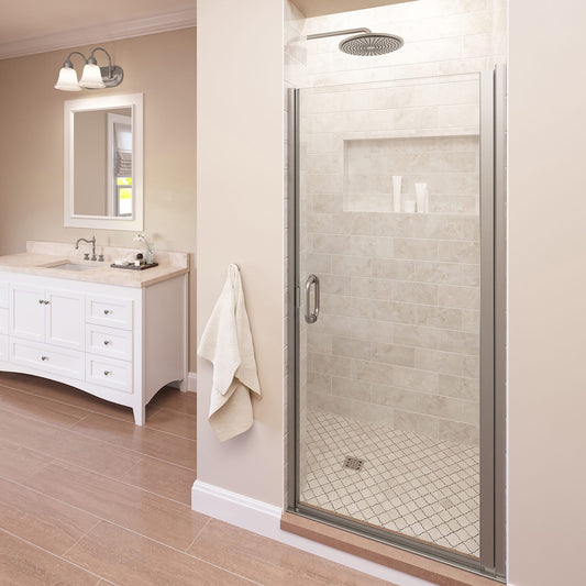 Basco Infinity Brushed Nickel 33-in to 34-in W x 65.5625-in H Semi-frameless Clear Glass Hinged Shower door