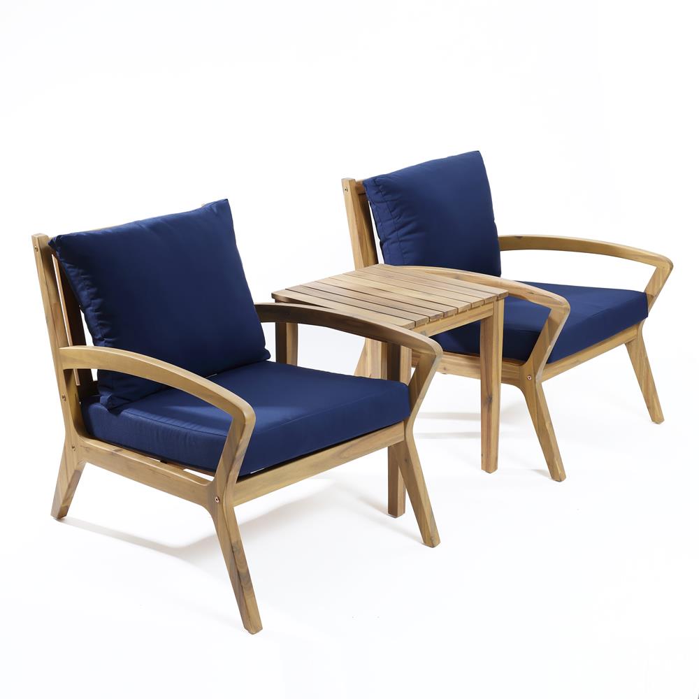 LuxenHome 3 -Piece Patio Conversation Set with Blue Cushions