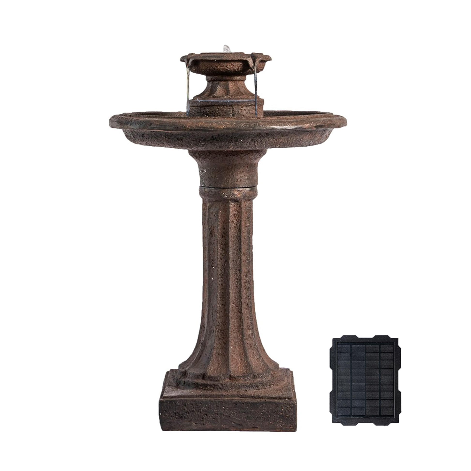 XBrand 28-in H Resin Solar Powered Tiered Outdoor Fountain with Birdbath Pump Included