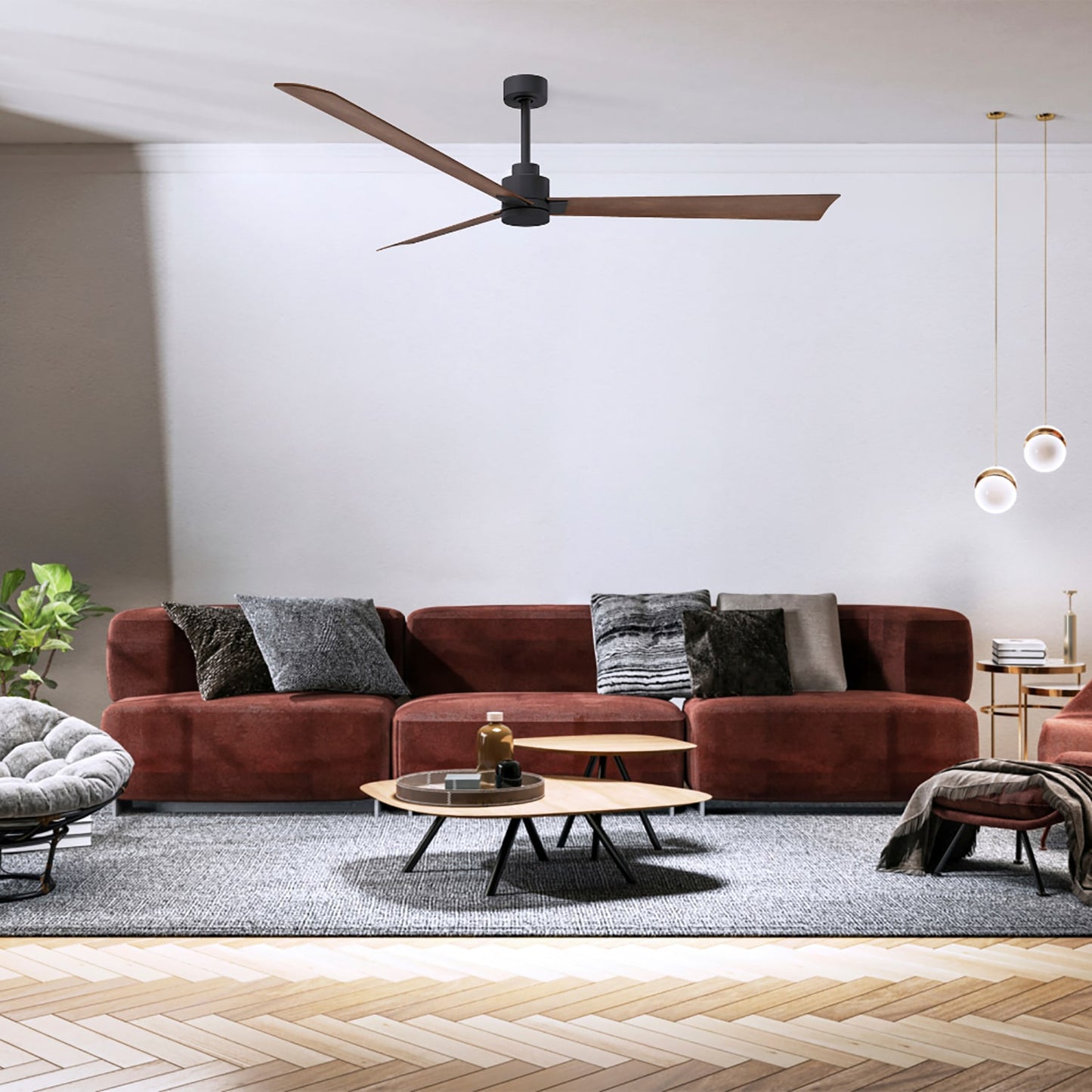 Matthews Fan Company Alessandra 42-in Matte Black with Walnut Blades Uncovered Outdoor Ceiling Fan Without Light 3 -Blade